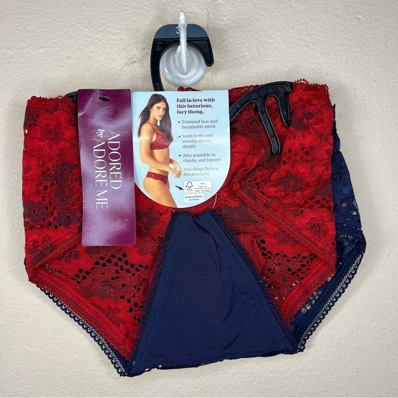 NEW 3X ADORE ME CHELSEY THONG SET BLUE RED LACE GIFT PLUS LINGERIE - Picture 6 of 7
